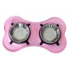 Bone Shaped Plastic Pet Double Diner with Stainless Steel Bowls; Pink and Silver