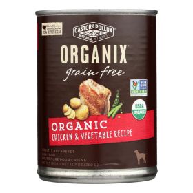 Castor and Pollux Organic Grain Free Dog Food - Chicken and Vegetables - Case of 12 - 12.7 oz.