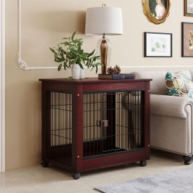 31' Length Furniture Style Pet Dog Crate Cage End Table with Wooden Structure and Iron Wire and Lockable Caters, Medium Dog House Indoor Use.