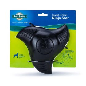 Busy Buddy Squeak N Treat Dog Toy Ninja Star Black Large 6 in