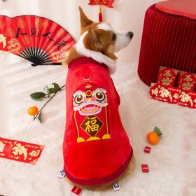 Tang Suit Pet Dog Costume; Warm Tang Costume Happy New Year sweater; chinese style dog coat (Color: Red Lion)